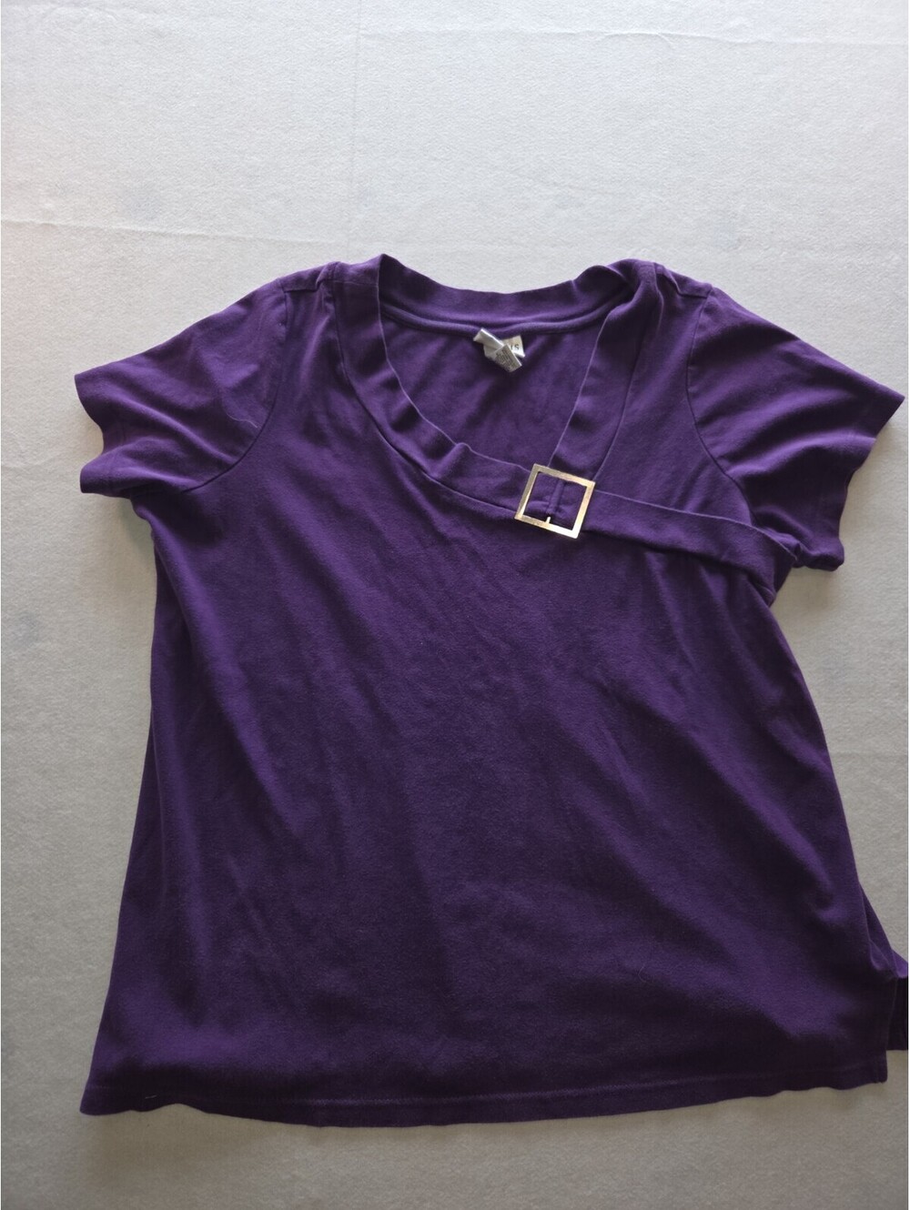 Essentials By Maggie Shirt Woman Size 2X Purple Short Sleeve Buckle Top CB4 0058
